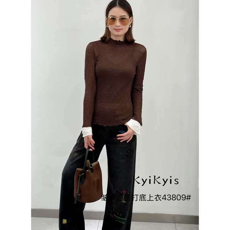 欧韩站2025新款蕾丝皱褶打单衫