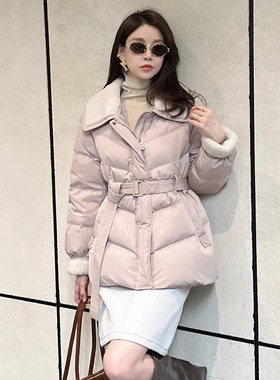 定制DI-SUI欧货2025秋冬新款女08515甜美优雅羊羔毛领羽绒服收腰