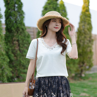 韩版 新款 简约百搭显瘦T恤印花823136 SANER欧洲站2025春季 特价