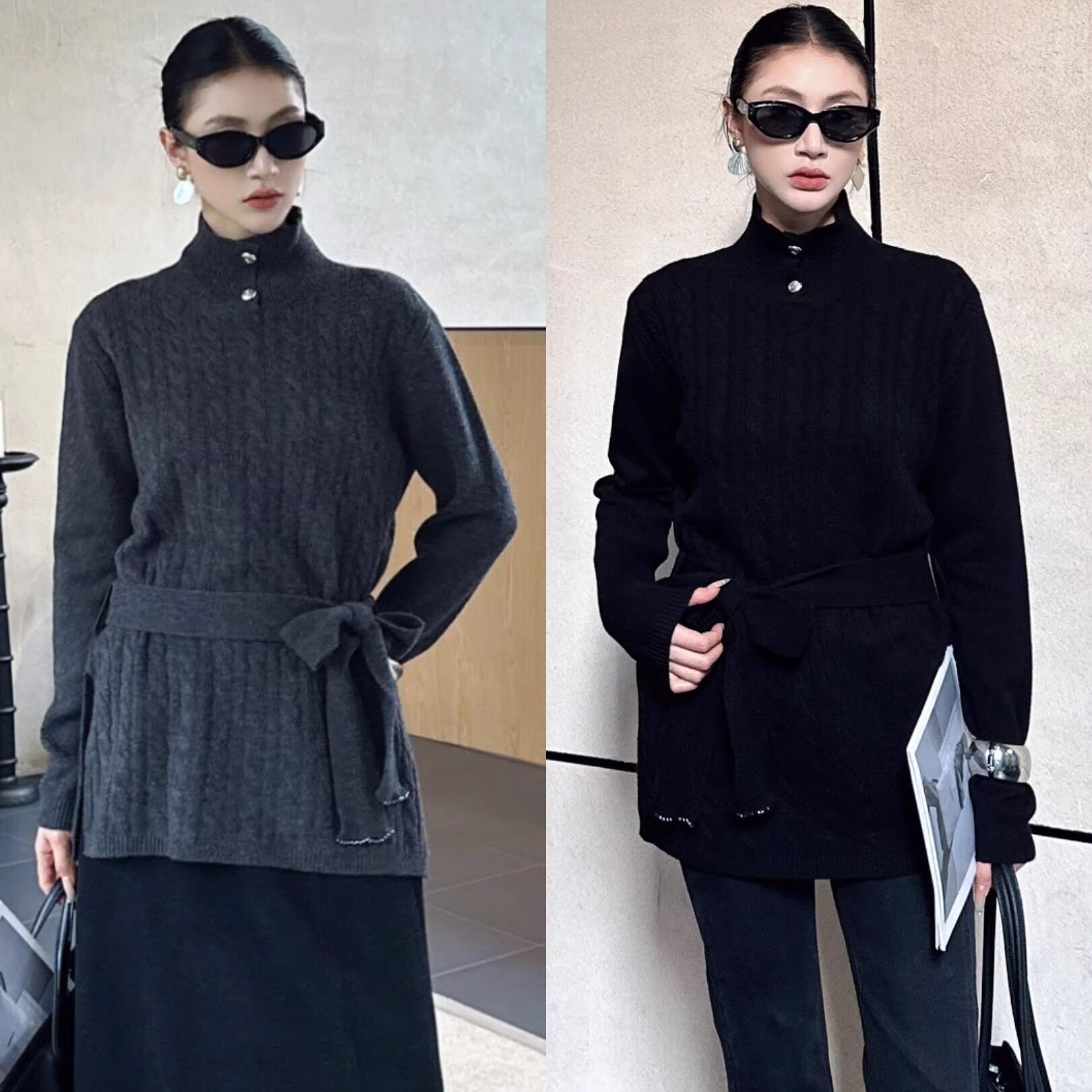 特价DI-SUI欧韩2025秋冬女装01500麻花棉羊毛收腰高领慵懒风毛衣