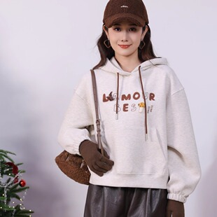 现货特价SANER欧洲站2025秋冬女装824709刺绣字母莱塞尔连帽卫衣