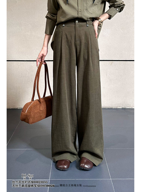 特价DI-SUI正品2025新款女装秋冬36026天丝苎麻垂感阔腿百搭长裤