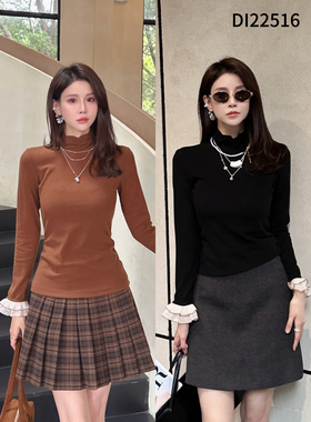 DI-SUI欧洲站2025秋冬新款女装22516天丝羊毛袖口拼接简约小衫