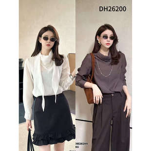 SUI欧洲站2025秋冬新女26200简约天丝棉飘带高级小衫 .现货秒杀