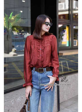 特价S Jayova欧韩站2025新女装秋冬43312立领宽松荷叶边小众衬衫