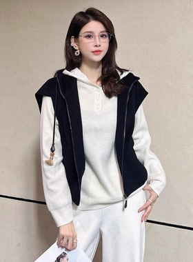 DI-SUI欧韩站2025秋冬新款女装35109休闲风百搭款连帽马甲外套