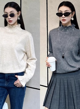 DI-SUI正品2025秋冬新款女装00547甜美风珍珠山羊绒宽松棉羊毛衣