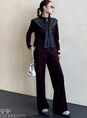 DI-SUI正品2025秋冬新款女装21011运动风带条纹披肩套装