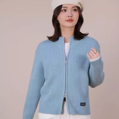 极简风爆款百搭拉链羊毛开衫