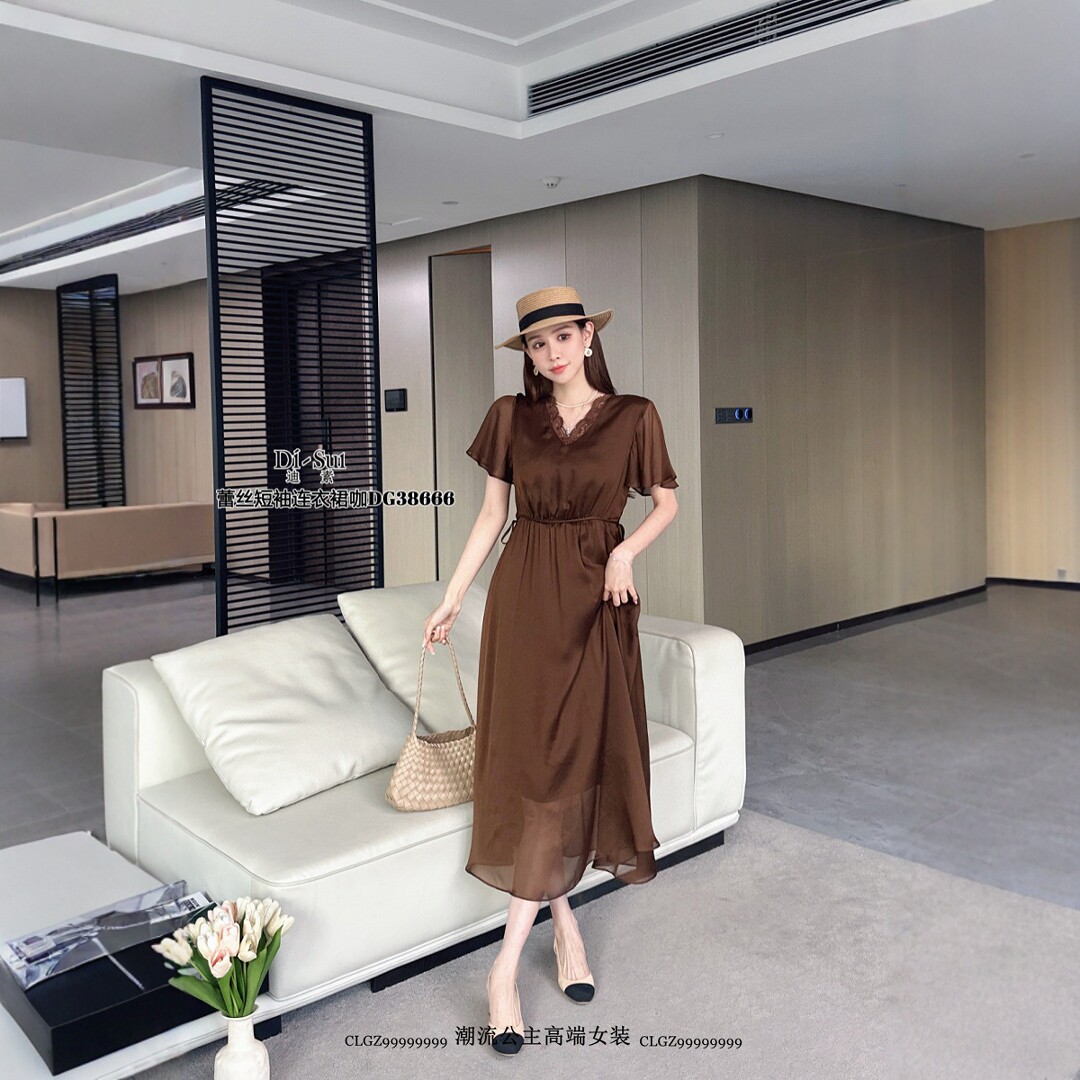 Z现货秒杀DI-SUI女2025夏季38666韩版宽松显瘦百搭V领短袖连衣裙