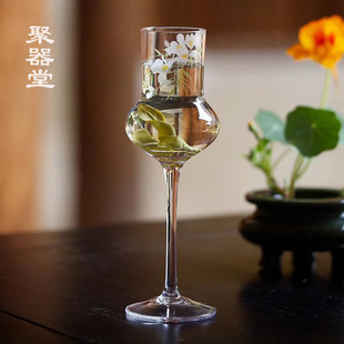 聚器堂高颜值清新高硼硅耐热玻璃小高脚杯香槟鸡尾酒杯绿茶杯女士