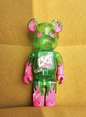 Bearbrick400%100% EXIT 绿色透明粉红爱心女生情人节礼物桌摆件