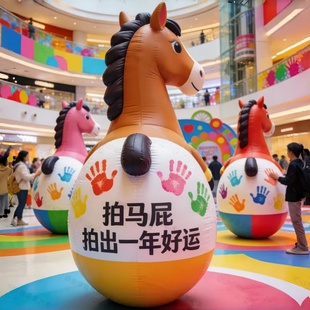 2026新年元旦装饰充气景区商场酒店拍照打卡拍马屁气模摆件春节
