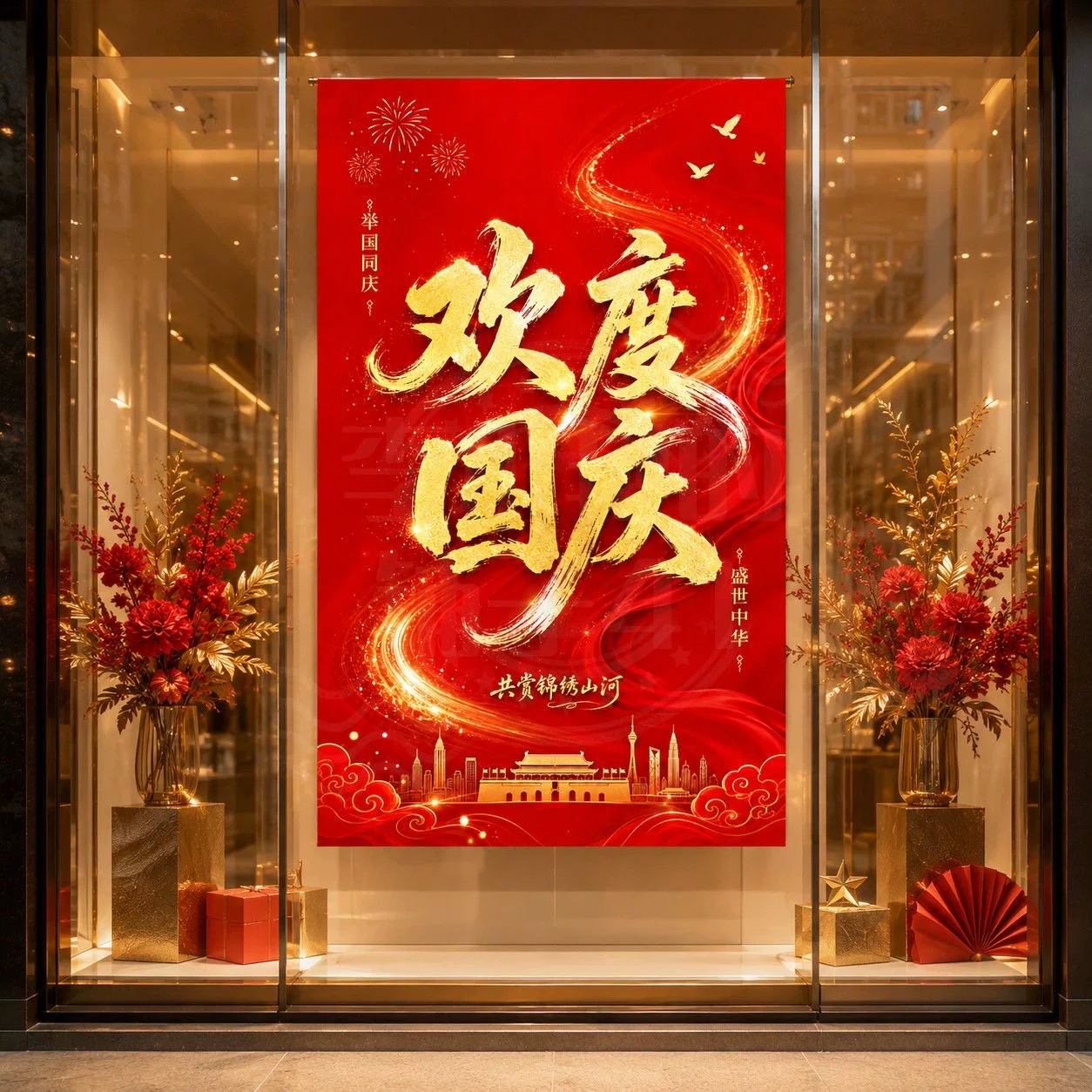 十月一国庆红色挂布商场店铺墙面背景装饰条幅打卡拍照氛围条幅图片