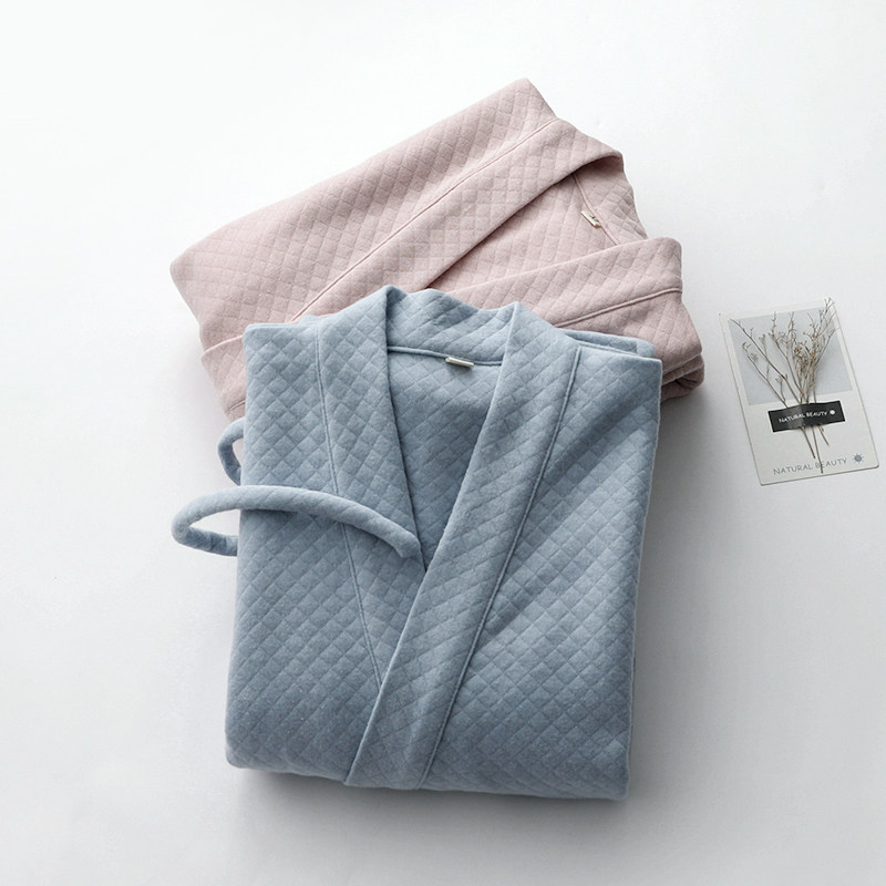 남성용 및 여성용 수출 누빔 기모노 잠옷 발목 길이의 3겹 에어 코튼 가디건 잠옷 긴팔 홈웨어 얇은