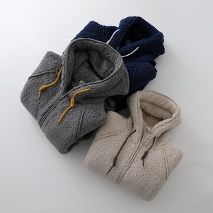 2025加厚连帽羊羔绒睡衣套装男珊瑚绒拉链开衫收口保暖家居服时尚