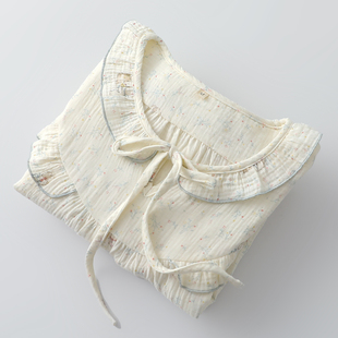 长袖 连衣裙 卡通兔睡裙女生纯棉纱布木耳边蕾丝细绳一体家居服薄款