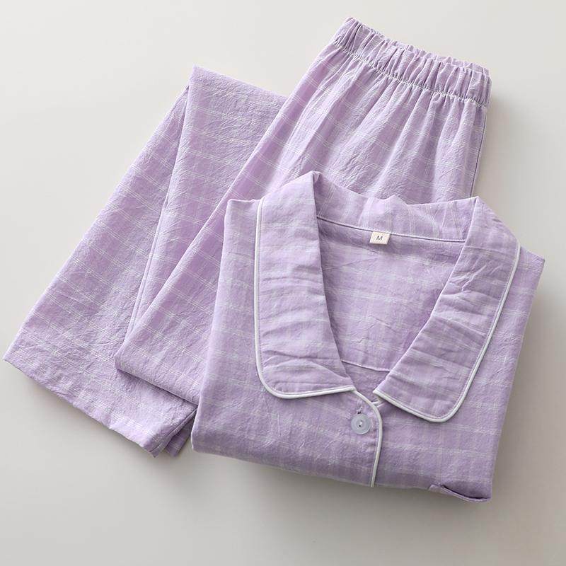 无印小格子文艺圆领睡衣女士纯棉布薄款开衫长袖长裤家居服可外穿,女士内衣/男士内衣/家居服,睡衣/家居服套装,淘宝优惠券,粉丝福利购,淘宝优惠卷