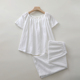 家居睡眠服薄款 白色短袖 套头睡衣女生纯棉布圆领小香风八分阔腿裤