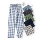宽松睡裤 长裤 纯棉布春夏季 男士 清新水洗格子棉直筒家居裤 子可外穿