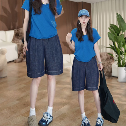 夏季薄款天丝牛仔短裤女夏季2026新款高腰中裤宽松弯刀阔腿五分裤