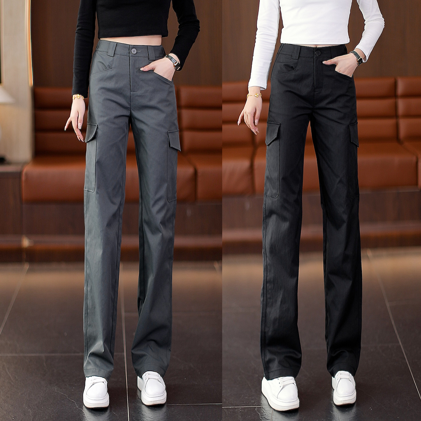 美式直筒工装裤女秋季2025新款高腰显瘦窄版阔腿裤宽松运动休闲裤,女装/女士精品,休闲裤,淘宝优惠券,粉丝福利购,淘宝优惠卷