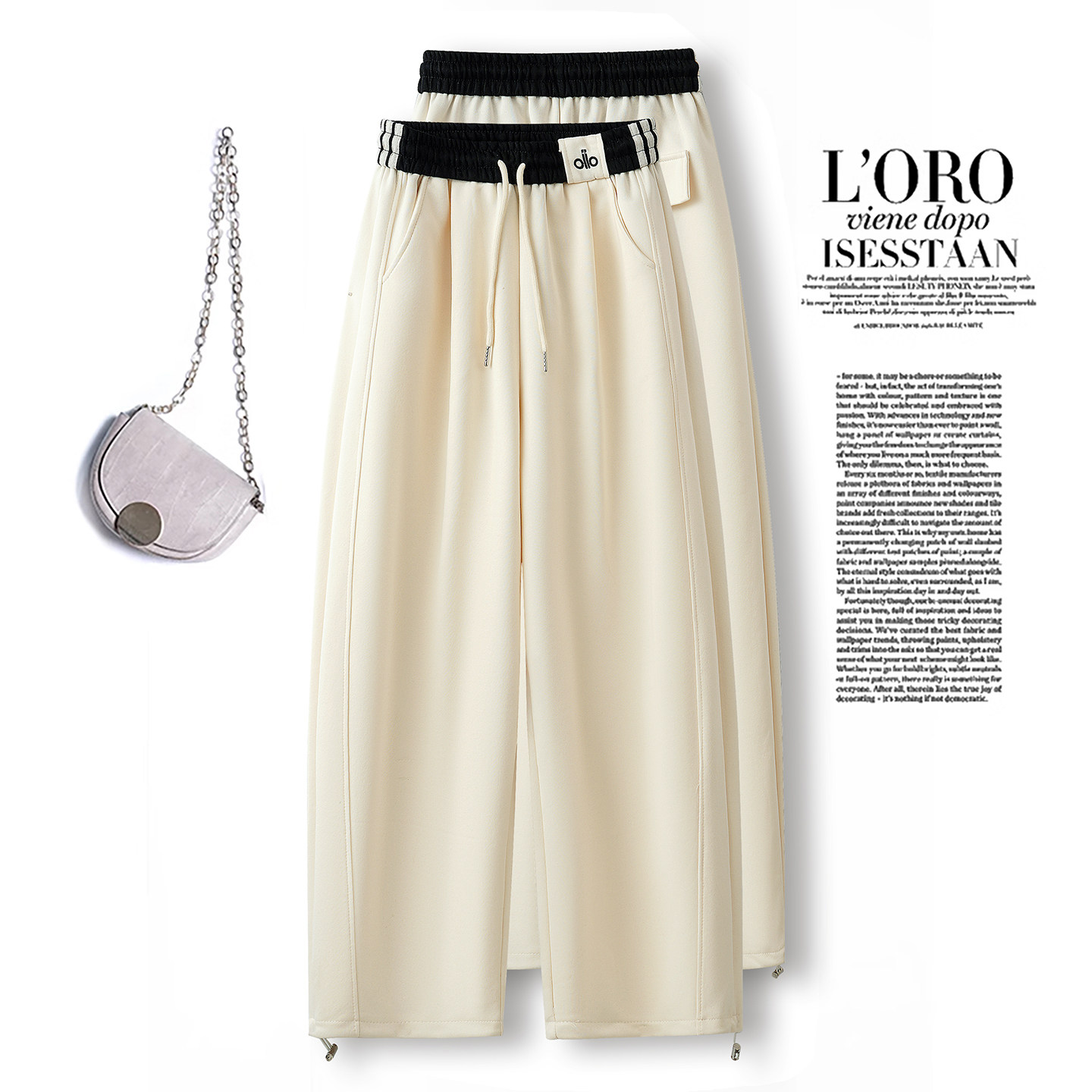 高腰休闲拼接贴标弯刀裤2026春季新款女百搭宽松直筒休闲撞色卫裤,女装/女士精品,休闲裤,淘宝优惠券,粉丝福利购,淘宝优惠卷