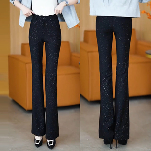 高腰修身 女休闲百搭花边喇叭裤 显瘦亮片微喇裤 新款 2026春秋季 时尚