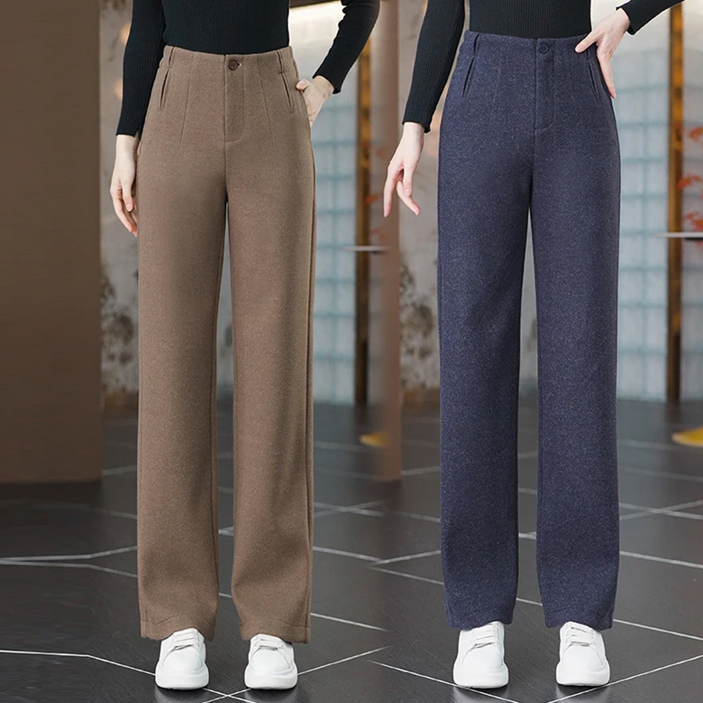 2025年秋冬季新款毛妮加绒加厚高腰窄版直筒裤休闲显高显瘦女裤子