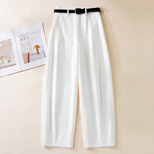 女夏季 八分裤 薄款 高腰宽松百搭垂感休闲直筒裤 2025新款 纯棉弯刀裤