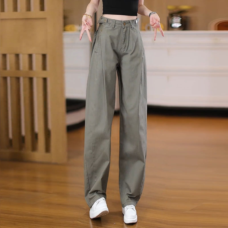 休闲气质弯刀阔腿工装裤女2025夏季新款高腰显瘦百搭宽松直筒裤子