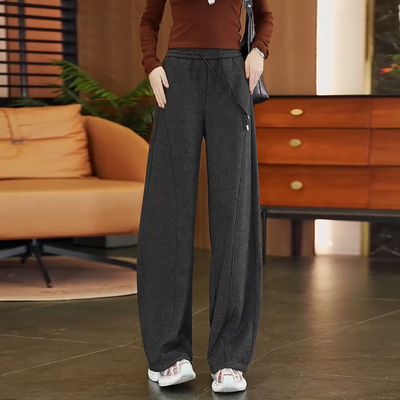 羊毛呢冬季加绒加厚弯刀裤子女