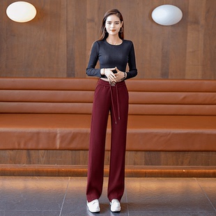 款 子女秋季 闊腿褲 高腰休閑褲 寬松顯瘦直筒梧桐褲 2025新款 垂感窄版