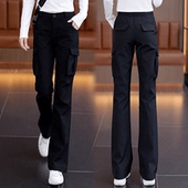 裤 降落伞兵裤 女2025新款 黑色速干窄版 子 秋季 显瘦显腿长微喇叭工装