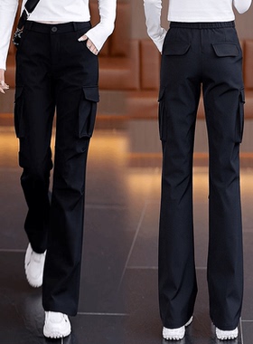 显瘦显腿长微喇叭工装裤女2025新款秋季黑色速干窄版降落伞兵裤子