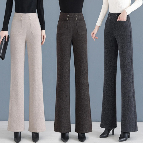羊毛呢直筒微喇裤女2025秋冬新款高腰休闲显瘦百搭气质垂感筒喇裤