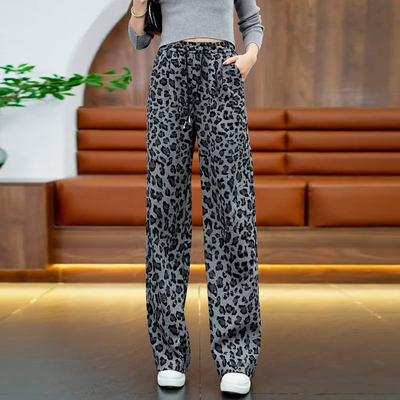 2025秋季新款豹纹窄版阔腿裤子女