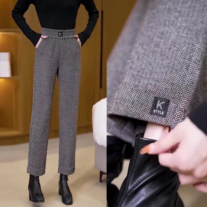 女士加绒裤子女新款2023爆款秋冬季高腰加厚毛呢裤直筒烟管休闲裤,女装/女士精品,休闲裤,淘宝优惠券,粉丝福利购,淘宝优惠卷