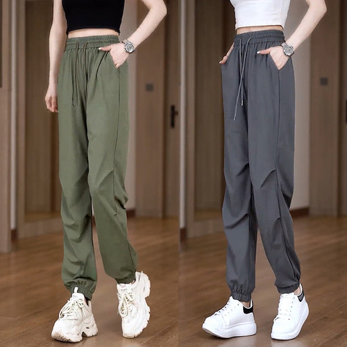 冰丝工装裤女款2026新款夏季薄款速干裤宽松显瘦休闲裤束脚哈伦裤