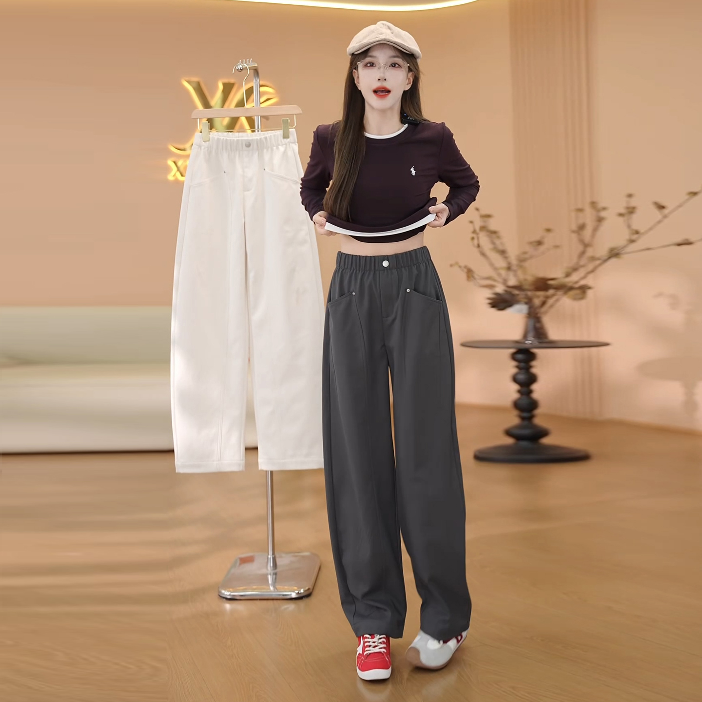 不鼓包阔腿弯刀百搭显瘦休闲裤