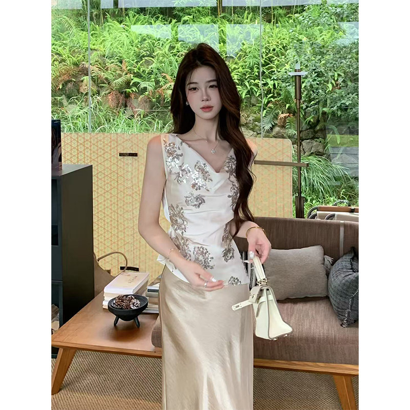 木子李的李气质荡领印花修身上衣2025夏高腰性感鱼尾半身裙两件套,女装/女士精品,时尚套装,淘宝优惠券,粉丝福利购,淘宝优惠卷