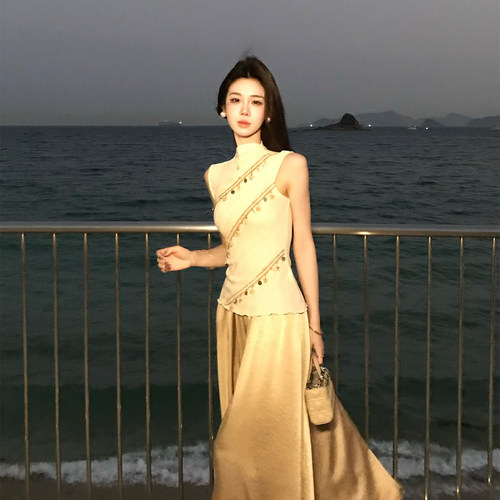 木子李的李温柔民族风无袖针织背心女外穿收腰显瘦亲肤上衣新款夏