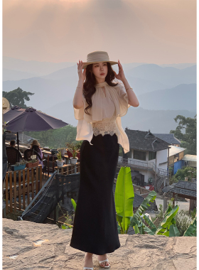 木子李的李高级气质感黑色百搭半身裙高腰包臀垂感鱼尾裙新款长裙
