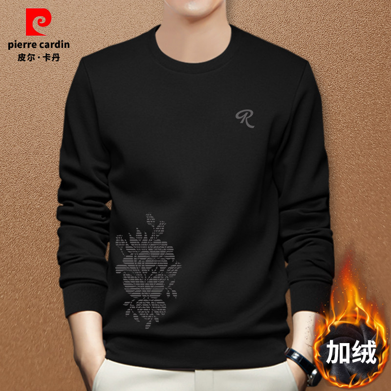 皮尔卡丹男士加绒卫衣加厚2026新款圆领长袖中青年休闲套头衣服潮