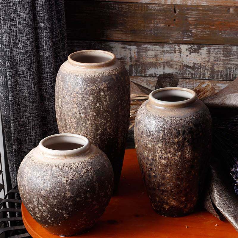 粗陶土陶陶瓷台面干花花瓶景德镇手工花器摆件复古仿真花摆件装饰