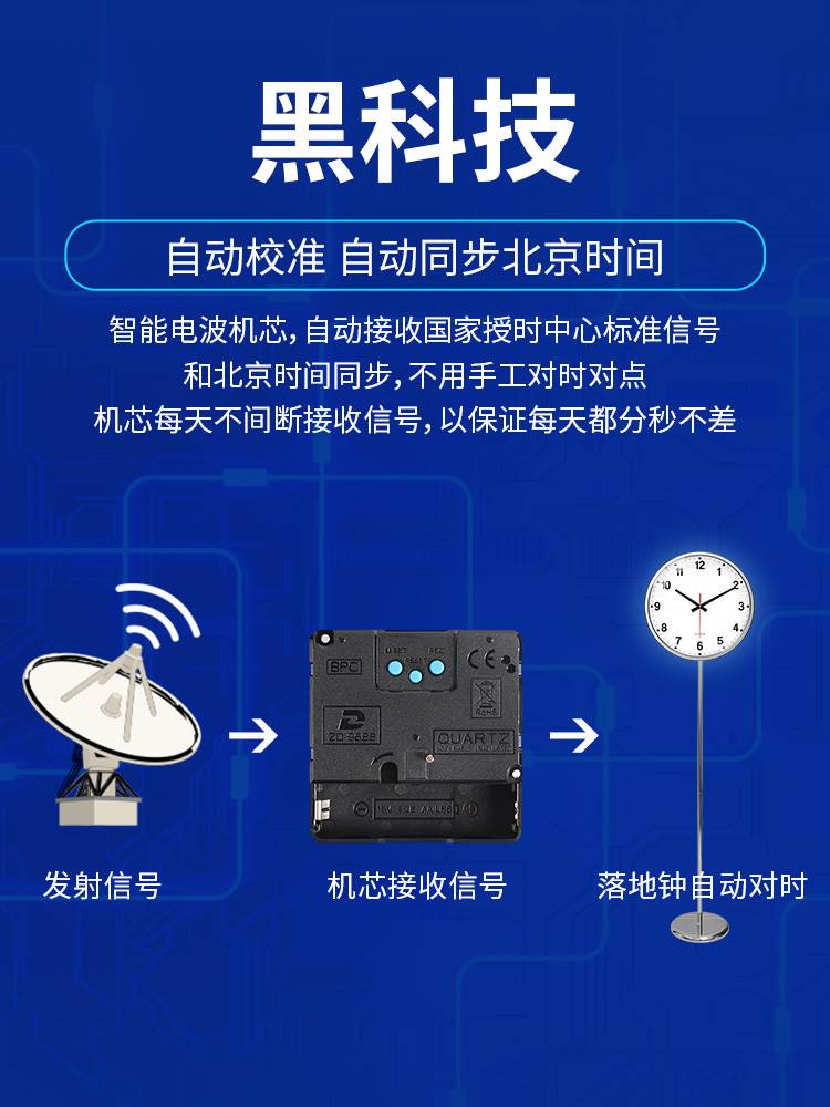 客厅电波落地钟中国码自动北京时间 静音高端智能声控夜光LED钟表