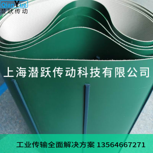 1.5墨绿亚光PU输送带加横线梯形隔板 工厂定制水果分拣机输送带