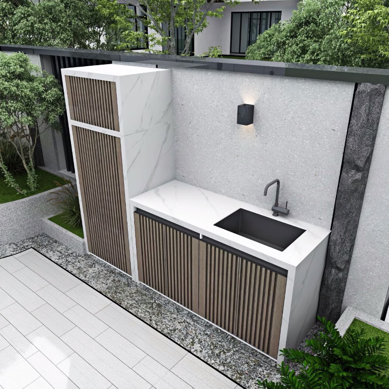 户外操作台洗手台岛台铝合金储物柜岩板吧台庭院花园洗衣机一体柜