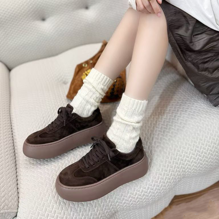 厚底德训鞋女真皮系带增高休闲鞋