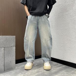 高端潮牌牛仔裤男士痞帅2026春季潮流ins宽松百搭直筒阔腿弯刀裤